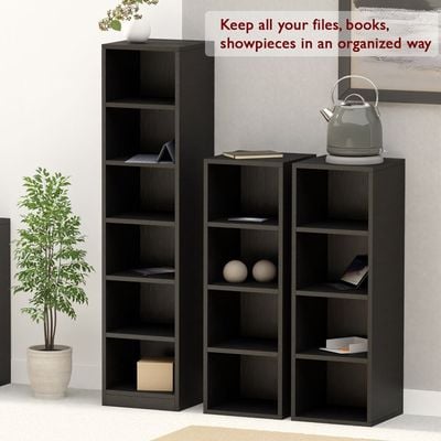 Mahmayi Wooden Storage Display Shelves 4-Tier Freestanding, Box Shelves, Top Shelf for Decoration Ideal for Storing and Displaying your possessions - Black