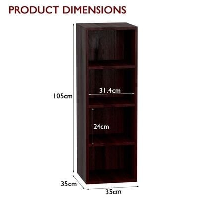 Mahmayi Wooden Storage Display Shelves 4-Tier Freestanding, Box Shelves, Top Shelf for Decoration Ideal for Storing and Displaying your possessions - Dark Walnut