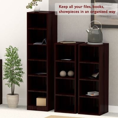 Mahmayi Wooden Storage Display Shelves 4-Tier Freestanding, Box Shelves, Top Shelf for Decoration Ideal for Storing and Displaying your possessions - Dark Walnut