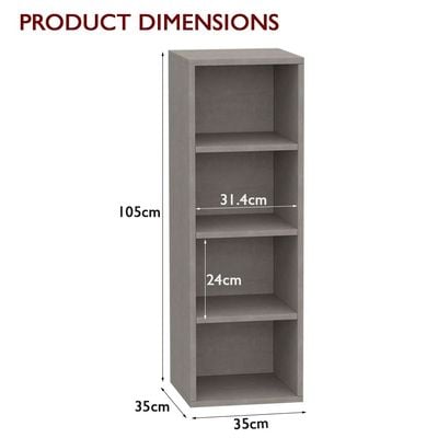 Mahmayi Wooden Storage Display Shelves 4-Tier Freestanding, Box Shelves, Top Shelf for Decoration Ideal for Storing and Displaying your possessions - Light Concrete