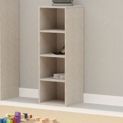 Mahmayi Wooden Storage Display Shelves 4-Tier Freestanding, Box Shelves, Top Shelf for Decoration Ideal for Storing and Displaying your possessions - Light Concrete