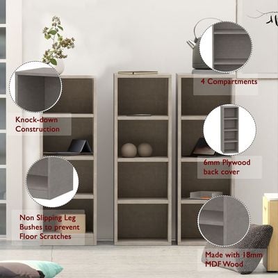 Mahmayi Wooden Storage Display Shelves 4-Tier Freestanding, Box Shelves, Top Shelf for Decoration Ideal for Storing and Displaying your possessions - Light Concrete