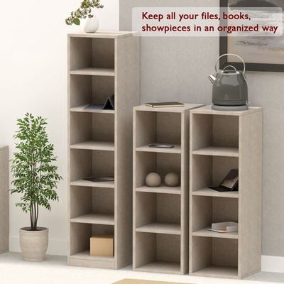 Mahmayi Wooden Storage Display Shelves 4-Tier Freestanding, Box Shelves, Top Shelf for Decoration Ideal for Storing and Displaying your possessions - Light Concrete