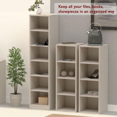 Mahmayi Wooden Storage Display Shelves 4-Tier Freestanding, Box Shelves, Top Shelf for Decoration Ideal for Storing and Displaying your possessions - Light Grey