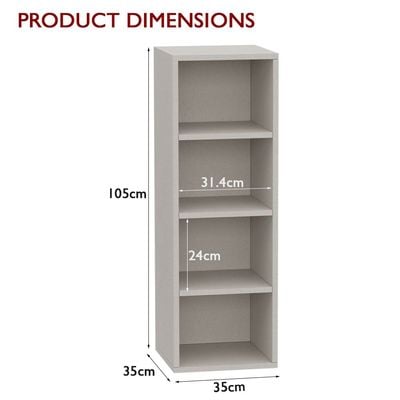 Mahmayi Wooden Storage Display Shelves 4-Tier Freestanding, Box Shelves, Top Shelf for Decoration Ideal for Storing and Displaying your possessions - Light Grey