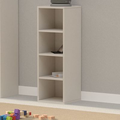 Mahmayi Wooden Storage Display Shelves 4-Tier Freestanding, Box Shelves, Top Shelf for Decoration Ideal for Storing and Displaying your possessions - Light Grey