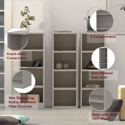 Mahmayi Wooden Storage Display Shelves 4-Tier Freestanding, Box Shelves, Top Shelf for Decoration Ideal for Storing and Displaying your possessions - Light Grey