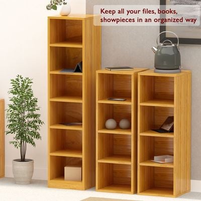 Mahmayi Wooden Storage Display Shelves 4-Tier Freestanding, Box Shelves, Top Shelf for Decoration Ideal for Storing and Displaying your possessions - Light Walnut