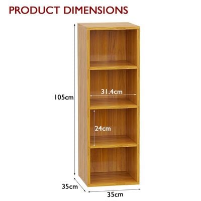 Mahmayi Wooden Storage Display Shelves 4-Tier Freestanding, Box Shelves, Top Shelf for Decoration Ideal for Storing and Displaying your possessions - Light Walnut