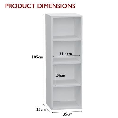 Mahmayi Wooden Storage Display Shelves 4-Tier Freestanding, Box Shelves, Top Shelf for Decoration Ideal for Storing and Displaying your possessions - White