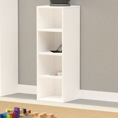 Mahmayi Wooden Storage Display Shelves 4-Tier Freestanding, Box Shelves, Top Shelf for Decoration Ideal for Storing and Displaying your possessions - White