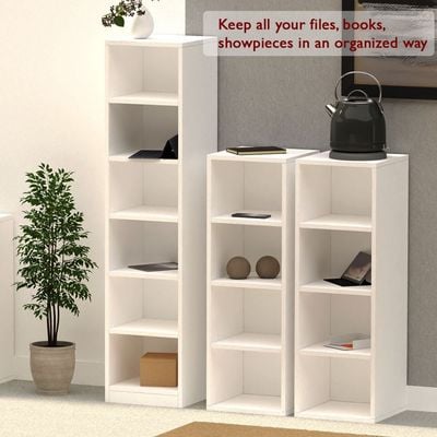 Mahmayi Wooden Storage Display Shelves 4-Tier Freestanding, Box Shelves, Top Shelf for Decoration Ideal for Storing and Displaying your possessions - White