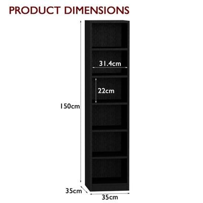 Mahmayi Wooden Storage Display Shelves 6-Tier Freestanding, Box Shelves, Top Shelf for Decoration Ideal for Storing and Displaying your possessions - Black