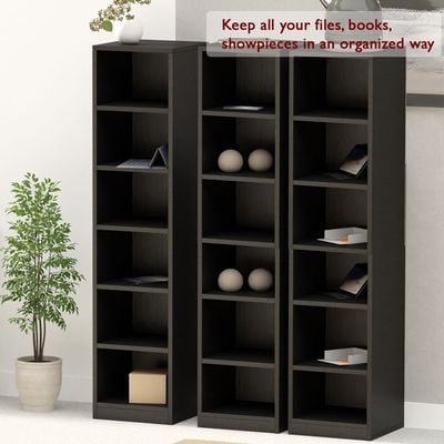 Mahmayi Wooden Storage Display Shelves 6-Tier Freestanding, Box Shelves, Top Shelf for Decoration Ideal for Storing and Displaying your possessions - Black