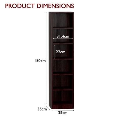 Mahmayi Wooden Storage Display Shelves 6-Tier Freestanding, Box Shelves, Top Shelf for Decoration Ideal for Storing and Displaying your possessions - Dark Walnut