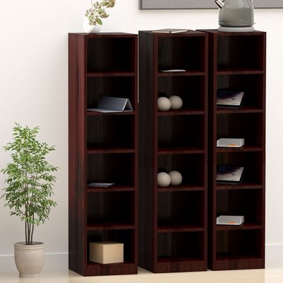 Mahmayi Wooden Storage Display Shelves 6-Tier Freestanding, Box Shelves, Top Shelf for Decoration Ideal for Storing and Displaying your possessions - Dark Walnut