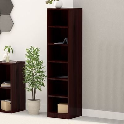 Mahmayi Wooden Storage Display Shelves 6-Tier Freestanding, Box Shelves, Top Shelf for Decoration Ideal for Storing and Displaying your possessions - Dark Walnut