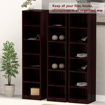 Mahmayi Wooden Storage Display Shelves 6-Tier Freestanding, Box Shelves, Top Shelf for Decoration Ideal for Storing and Displaying your possessions - Dark Walnut