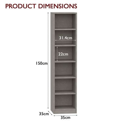 Mahmayi Wooden Storage Display Shelves 6-Tier Freestanding, Box Shelves, Top Shelf for Decoration Ideal for Storing and Displaying your possessions - Light Concrete