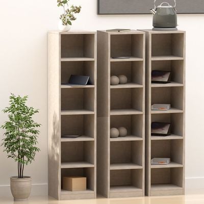Mahmayi Wooden Storage Display Shelves 6-Tier Freestanding, Box Shelves, Top Shelf for Decoration Ideal for Storing and Displaying your possessions - Light Concrete