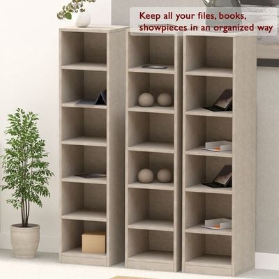 Mahmayi Wooden Storage Display Shelves 6-Tier Freestanding, Box Shelves, Top Shelf for Decoration Ideal for Storing and Displaying your possessions - Light Concrete