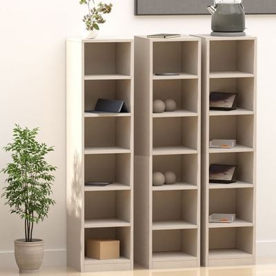 Mahmayi Wooden Storage Display Shelves 6-Tier Freestanding, Box Shelves, Top Shelf for Decoration Ideal for Storing and Displaying your possessions - Light Grey