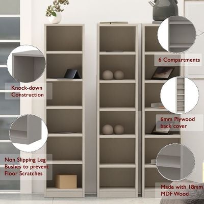 Mahmayi Wooden Storage Display Shelves 6-Tier Freestanding, Box Shelves, Top Shelf for Decoration Ideal for Storing and Displaying your possessions - Light Grey
