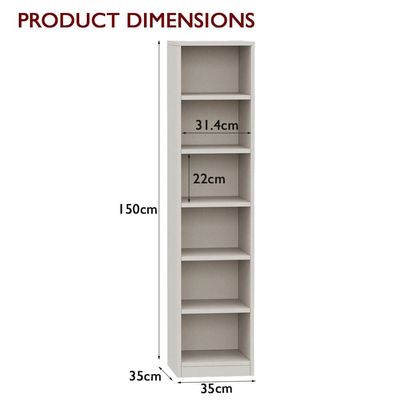 Mahmayi Wooden Storage Display Shelves 6-Tier Freestanding, Box Shelves, Top Shelf for Decoration Ideal for Storing and Displaying your possessions - Light Grey