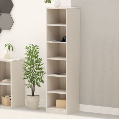 Mahmayi Wooden Storage Display Shelves 6-Tier Freestanding, Box Shelves, Top Shelf for Decoration Ideal for Storing and Displaying your possessions - Light Grey