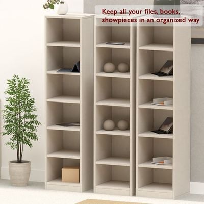 Mahmayi Wooden Storage Display Shelves 6-Tier Freestanding, Box Shelves, Top Shelf for Decoration Ideal for Storing and Displaying your possessions - Light Grey