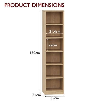 Mahmayi Wooden Storage Display Shelves 6-Tier Freestanding, Box Shelves, Top Shelf for Decoration Ideal for Storing and Displaying your possessions - Light Imperia