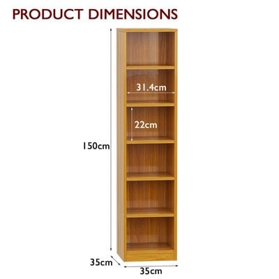 Mahmayi Wooden Storage Display Shelves 6-Tier Freestanding, Box Shelves, Top Shelf for Decoration Ideal for Storing and Displaying your possessions - Light Walnut