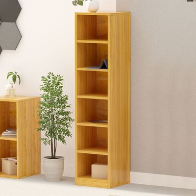 Mahmayi Wooden Storage Display Shelves 6-Tier Freestanding, Box Shelves, Top Shelf for Decoration Ideal for Storing and Displaying your possessions - Light Walnut