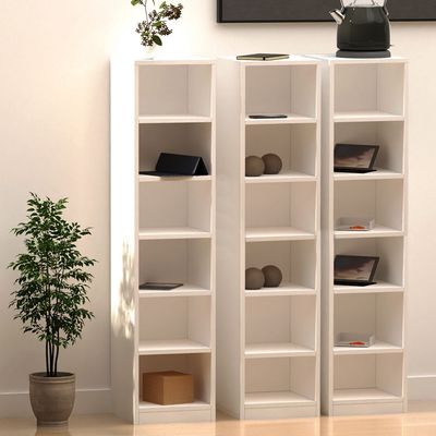 Mahmayi Wooden Storage Display Shelves 6-Tier Freestanding, Box Shelves, Top Shelf for Decoration Ideal for Storing and Displaying your possessions - White