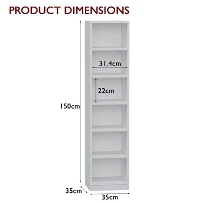 Mahmayi Wooden Storage Display Shelves 6-Tier Freestanding, Box Shelves, Top Shelf for Decoration Ideal for Storing and Displaying your possessions - White