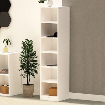 Mahmayi Wooden Storage Display Shelves 6-Tier Freestanding, Box Shelves, Top Shelf for Decoration Ideal for Storing and Displaying your possessions - White