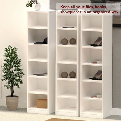 Mahmayi Wooden Storage Display Shelves 6-Tier Freestanding, Box Shelves, Top Shelf for Decoration Ideal for Storing and Displaying your possessions - White