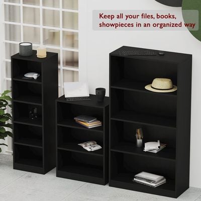 Mahmayi Wooden Storage Display Shelves 3-Tier Freestanding, Top Shelf for Decoration Ideal for Storing and Displaying your possessions - Black