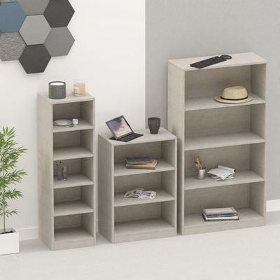 Mahmayi Wooden Storage Display Shelves 3-Tier Freestanding, Top Shelf for Decoration Ideal for Storing and Displaying your possessions - Light Concrete