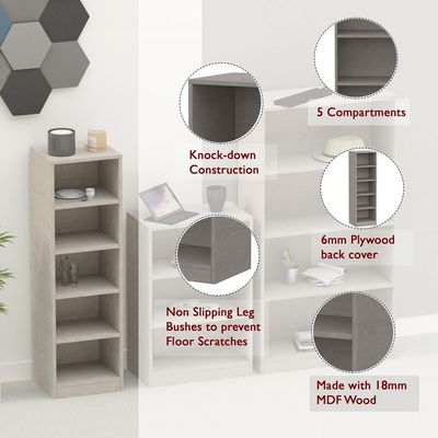 Mahmayi Wooden Storage Display Shelves 5-Tier Freestanding, Top Shelf for Decoration Ideal for Storing and Displaying your possessions - Light Concrete