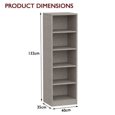 Mahmayi Wooden Storage Display Shelves 5-Tier Freestanding, Top Shelf for Decoration Ideal for Storing and Displaying your possessions - Light Concrete