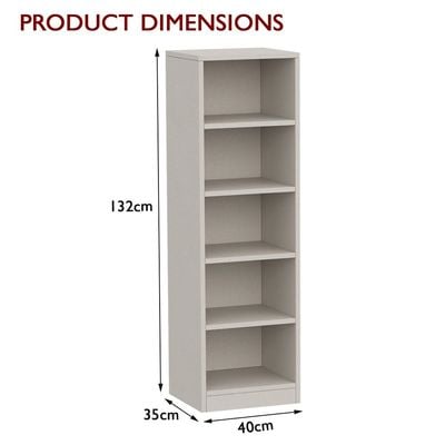 Mahmayi Wooden Storage Display Shelves 5-Tier Freestanding, Top Shelf for Decoration Ideal for Storing and Displaying your possessions - Light Grey