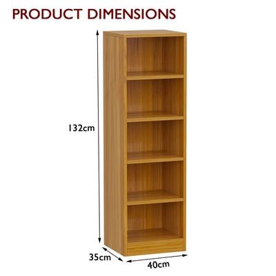 Mahmayi Wooden Storage Display Shelves 5-Tier Freestanding, Top Shelf for Decoration Ideal for Storing and Displaying your possessions - Light Walnut