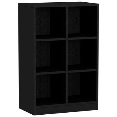 Mahmayi Wooden Display Shelves with 6 Storage Compartment, Freestanding, Top Shelf for Decoration Ideal for Storing Book, Files, Showpieces - Black