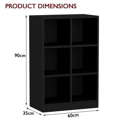 Mahmayi Wooden Display Shelves with 6 Storage Compartment, Freestanding, Top Shelf for Decoration Ideal for Storing Book, Files, Showpieces - Black