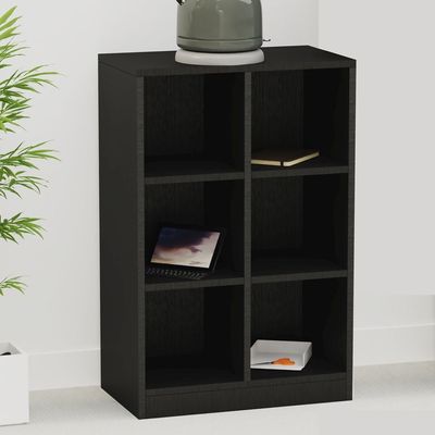 Mahmayi Wooden Display Shelves with 6 Storage Compartment, Freestanding, Top Shelf for Decoration Ideal for Storing Book, Files, Showpieces - Black