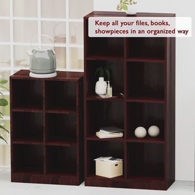 Mahmayi Wooden Display Shelves with 6 Storage Compartment, Freestanding, Top Shelf for Decoration Ideal for Storing Book, Files, Showpieces - Dark Walnut