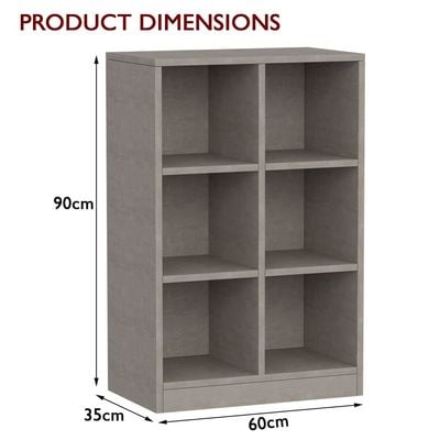 Mahmayi Wooden Display Shelves with 6 Storage Compartment, Freestanding, Top Shelf for Decoration Ideal for Storing Book, Files, Showpieces - Light Concrete