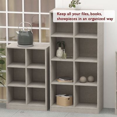 Mahmayi Wooden Display Shelves with 6 Storage Compartment, Freestanding, Top Shelf for Decoration Ideal for Storing Book, Files, Showpieces - Light Concrete