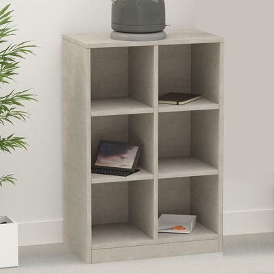 Mahmayi Wooden Display Shelves with 6 Storage Compartment, Freestanding, Top Shelf for Decoration Ideal for Storing Book, Files, Showpieces - Light Concrete